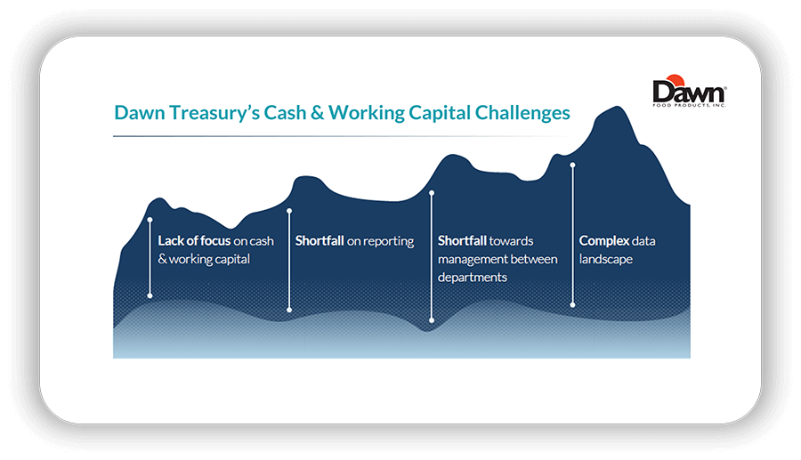 The primary cash forecasting and working capital challenges impacting the Dawn Foods treasury team.